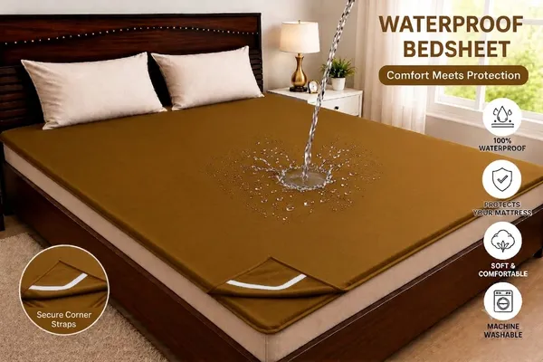 ComfortU_Polyester_Double_Waterproof_Bedsheet_(Golden)_-_72x75_Inch_Size