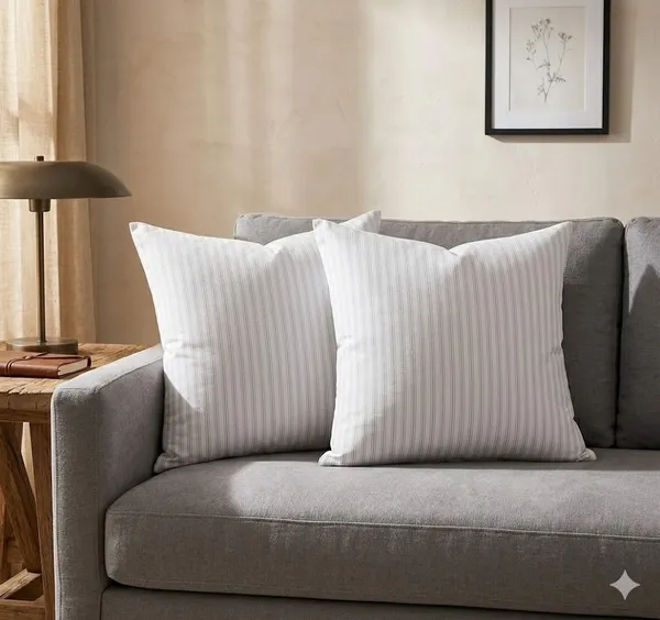 ComfortU_Microfibre_Sleeping_Cushions_Pack_of_2,_16x16_Inch_Stripped_cover_Cushion_(White)
