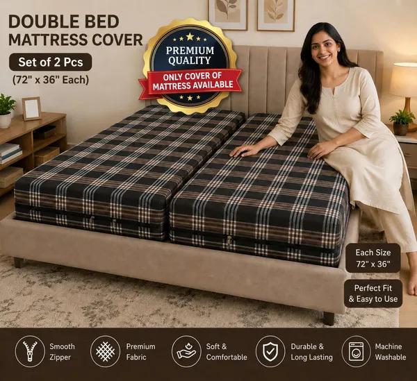 72X36_-_5_Inch_cover_of_Double_bed_Mattress_(Brown_Check)_-_Set_of_2_pieces