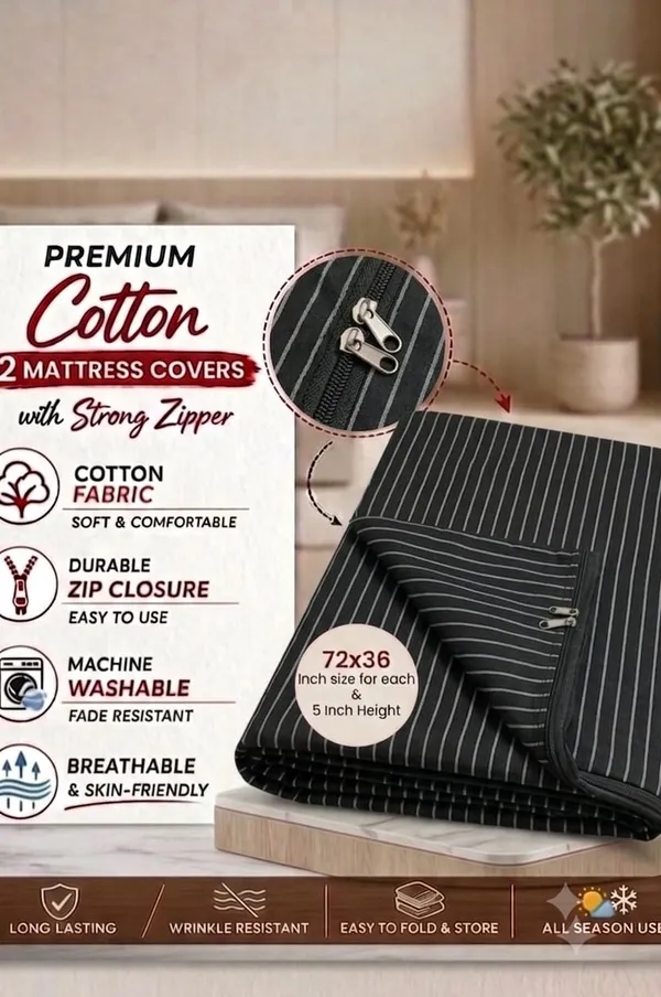 ComfortU_Cotton_Double_Bed_Cover_(Black,_Double_Bed_Mattress_Cover_72X36X5_Inch_Set_Of_2_Pieces)