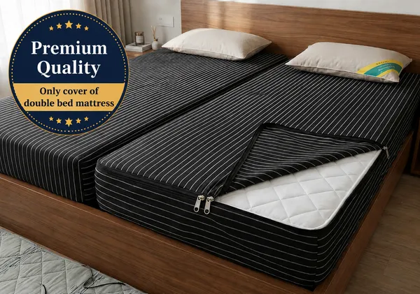 ComfortU_Cotton_Double_Bed_Cover_(Black,_Double_Bed_Mattress_Cover_72X36X5_Inch_Set_Of_2_Pieces)