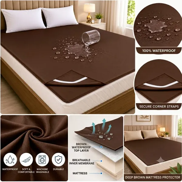 ComfortU_Polyester_Double_Waterproof_Bedsheet_(Dark_Brown)