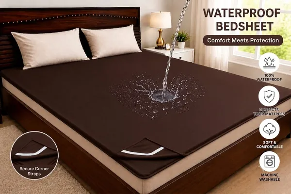ComfortU_Polyester_Double_Waterproof_Bedsheet_(Dark_Brown)