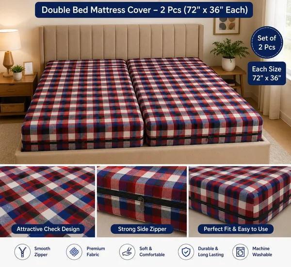 72X36_-_4_Inch_Double_bed_Mattress_cover_(Red_Check)_-_Set_of_2_pieces