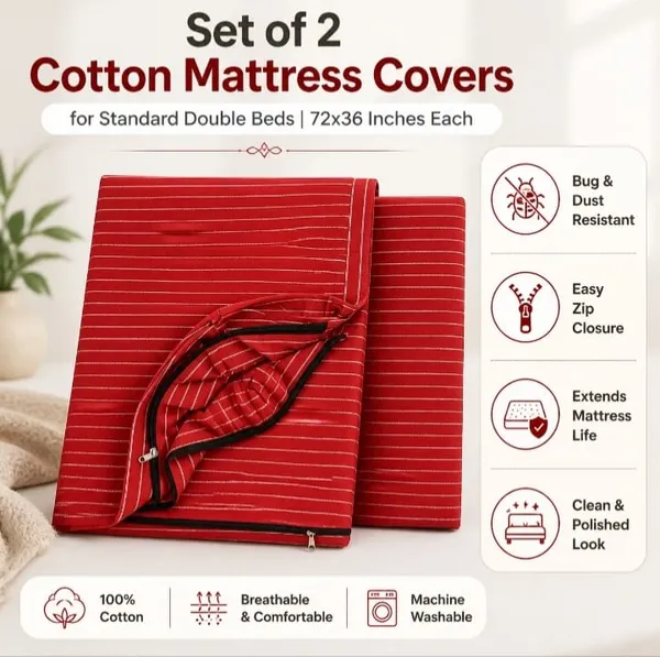 ComfortU_Cotton_Double_Bed_Cover_(Red,_Double_Bed_Mattress_Cover_72X36X5_Inch_Set_Of_2_Pieces)