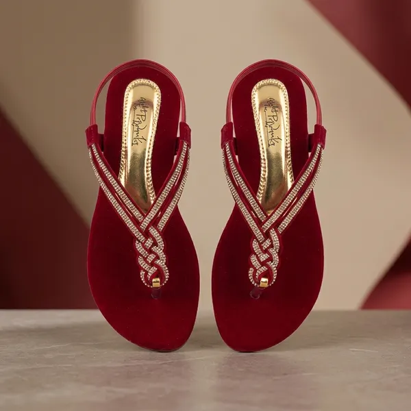 Red_Synthetic_Leather_And_Decorative_Stones_And_Tpr_Sole_Casual_Sandals_For_Women