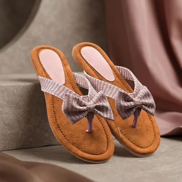 Brown_And_Pink_Eva_And_Synthetic_Leather_Bow_And_Rubber_Sole_Flip_Flops_For_Women