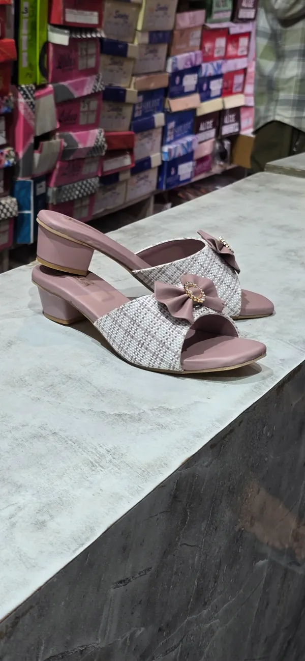Peach_Synthetic_Leather,_Textile,_TPR_Sole_Heels_For_Women