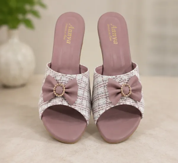 Peach_Synthetic_Leather,_Textile,_TPR_Sole_Heels_For_Women
