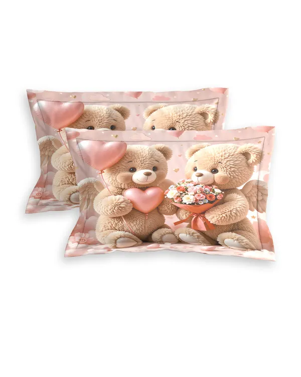 Pink_Teddy_Bear_Print_King_Size_Bedsheet_With_Pillow_Covers