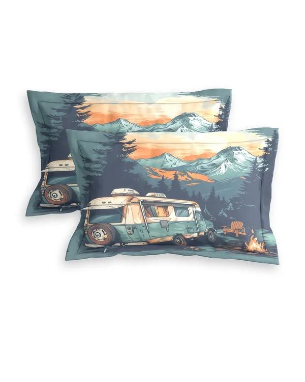 Blue_Camping_Van_Print_King_Size_Bedsheet_With_Pillow_Covers