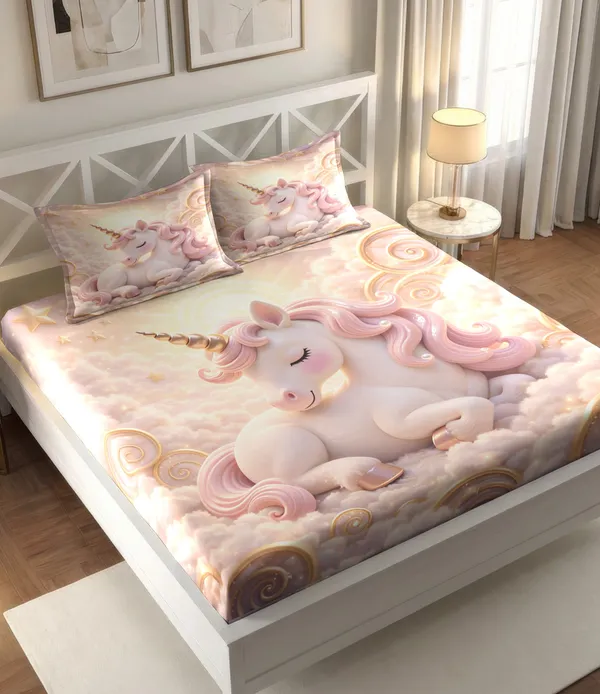 Pink_Unicorn_Printed_Bedsheet_With_Pillow_Covers_King_Size