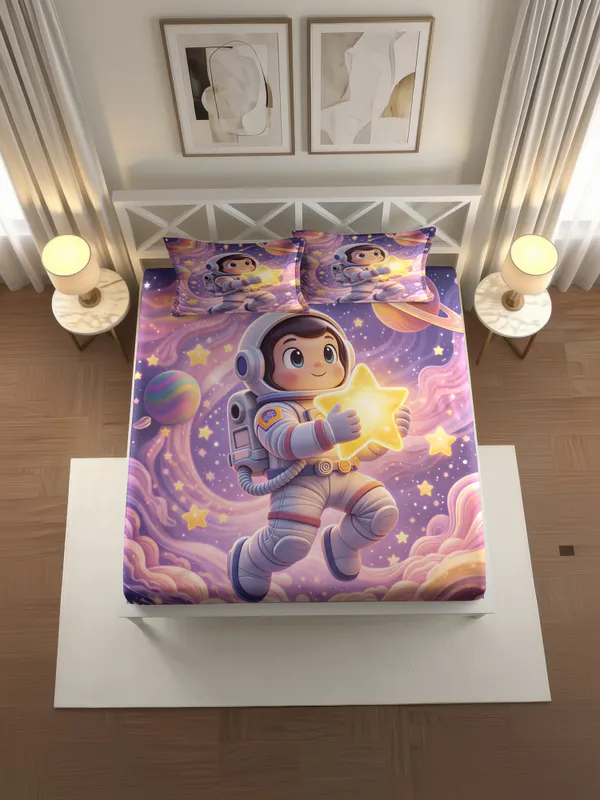 Purple_Astronaut_Space_Theme_Printed_Kids_Bedsheet_With_Pillow_Covers