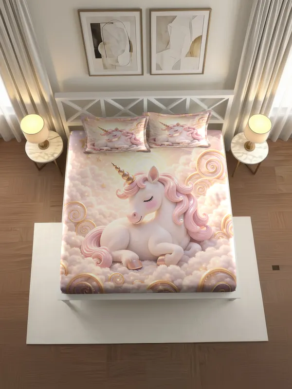 Pink_Unicorn_Printed_Bedsheet_With_Pillow_Covers_King_Size