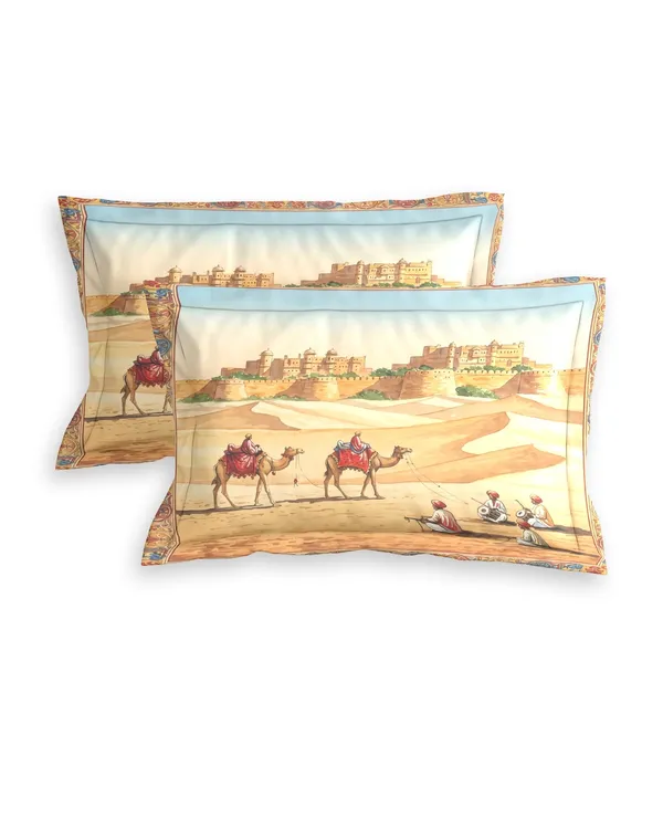 Desert_Fort_Camel_Caravan_Printed_King_Size_Bedsheet_Set
