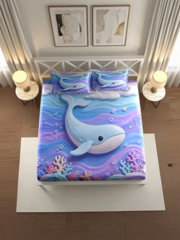 Blue_Whale_Ocean_Print_King_Size_Bedsheet_Set_With_2_Pillow_Covers