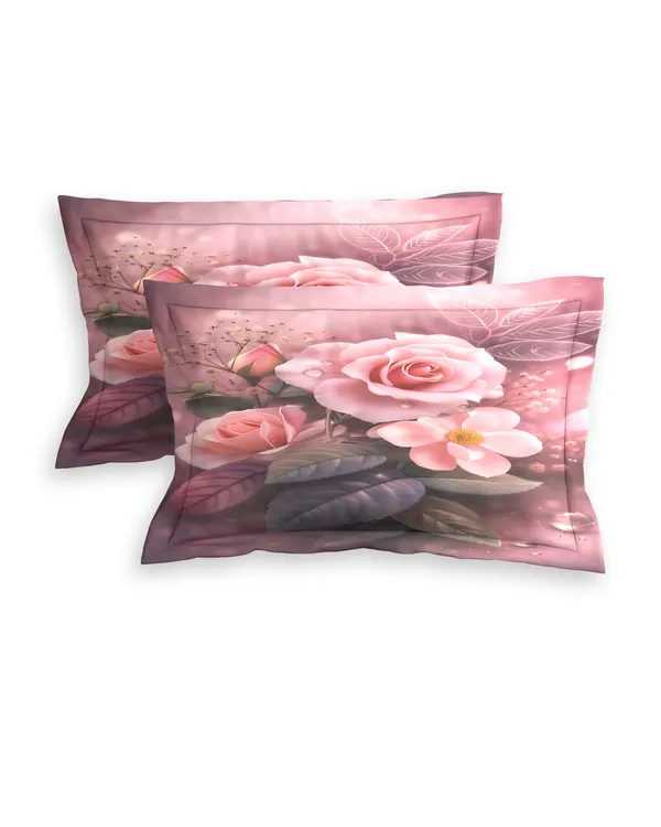 Pink_Floral_Print_Fitted_King_Size_Bedsheet_With_Pillow_Covers