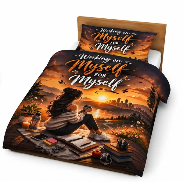 Working_On_Myself_For_Myself_Printed_Bedsheet_With_Pillow_Cover