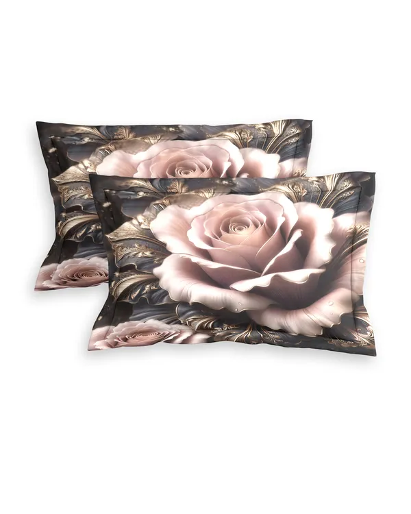 Black_Grey_Rose_Floral_Print_King_Size_Bedsheet_With_Pillow_Covers