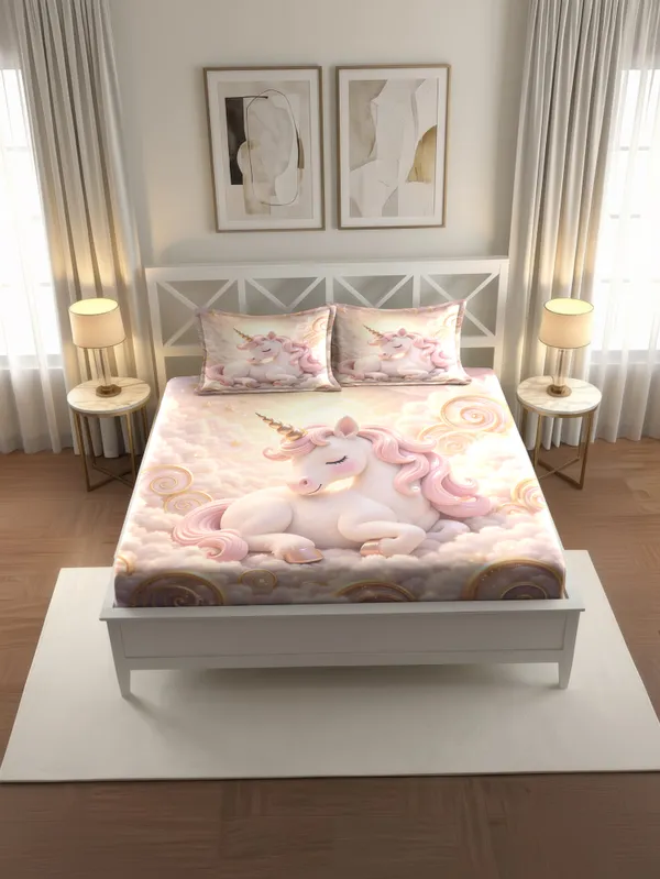Pink_Unicorn_Printed_Bedsheet_With_Pillow_Covers_King_Size