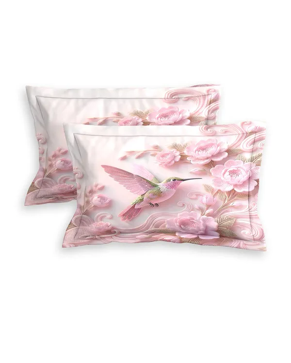 Pink_Floral_Hummingbird_Print_King_Size_Bedsheet_Set