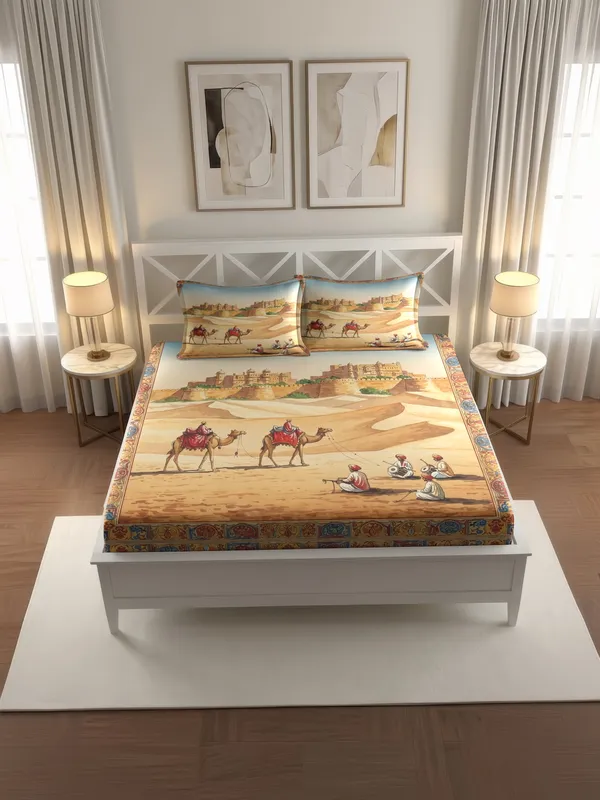 Desert_Fort_Camel_Caravan_Printed_King_Size_Bedsheet_Set