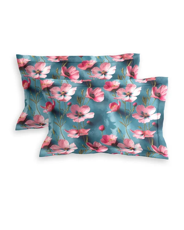 Teal_Blue_Floral_Print_King_Size_Bedsheet_Set