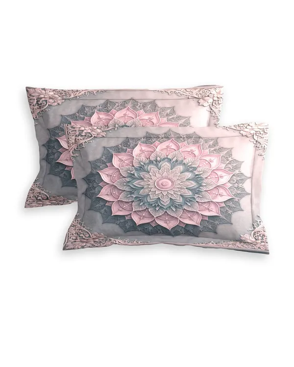 Grey_Pink_Lotus_Mandala_Printed_King_Size_Bedsheet_With_Pillow_Covers