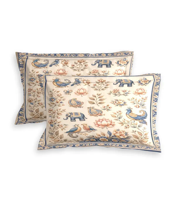 Beige_Floral_Print_Cotton_King_Size_Bedsheet_With_Pillow_Covers