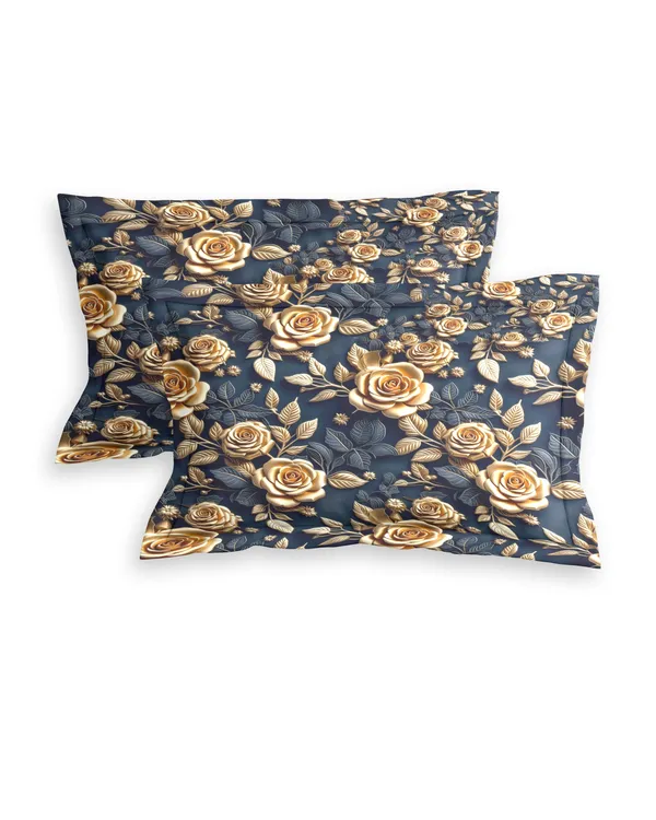 Navy_Blue_Floral_Print_King_Size_Bedsheet_With_Pillow_Covers