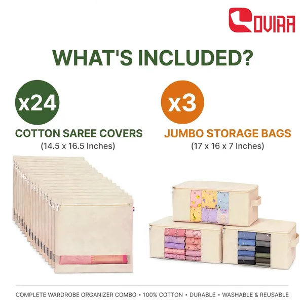 Combo_Pack_Of_27_Premium_Cotton_Saree_Storage_Bags__|_24_Flat_Covers_+_3_Jumbo_Storage_Bags_With_Zio_|_Wardrobe_Organizer_For_Sarees,_Lehengas_&_Clothes_Less