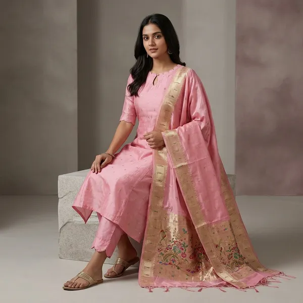Pink_Chanderi_Silk_Kurta_Set_With_Embroidered_Dupatta_For_Women