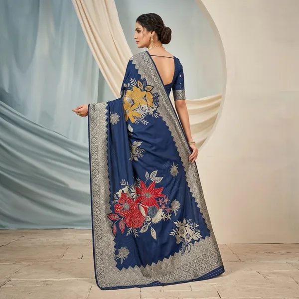 Navy_Blue_Banarasi_Silk_Floral_Embroidered_Saree