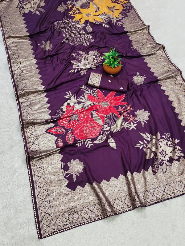 Purple_Banarasi_Silk_Floral_Embroidered_Saree_For_Women