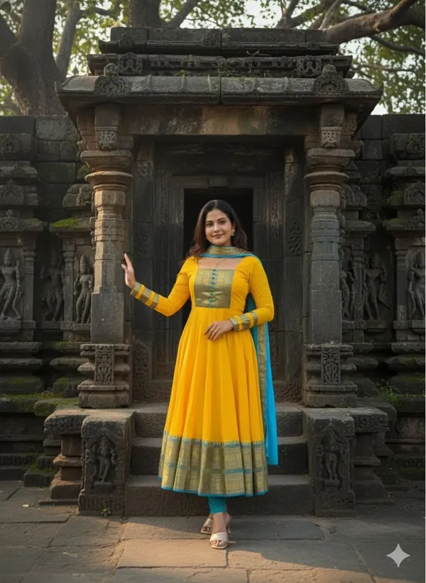 Yellow_Georgette_Anarkali_Suit_With_Golden_Border_For_Women
