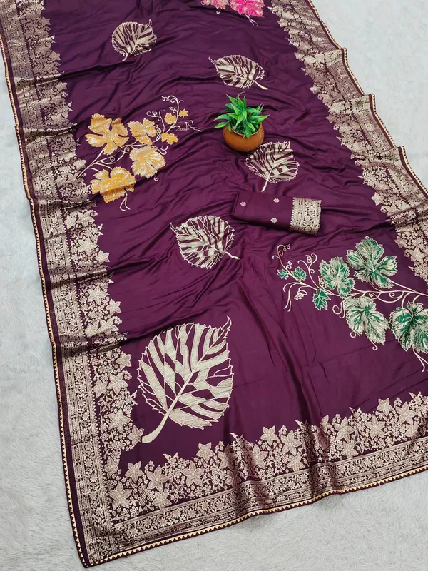 Purple_Banarasi_Silk_Saree_With_Golden_Leaf_Motifs