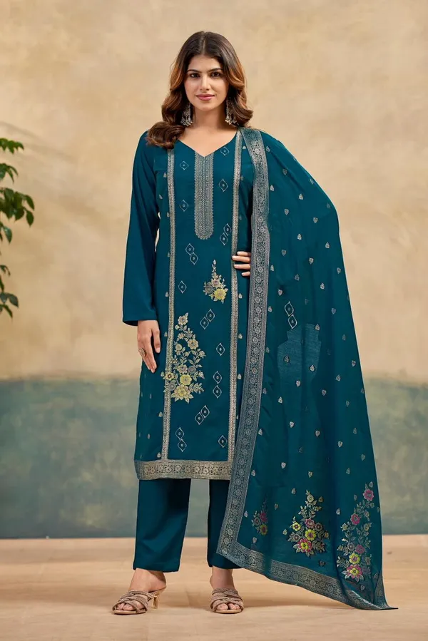 Teal_Blue_Embroidered_Viscose_Rayon_Kurta_Set_For_Women