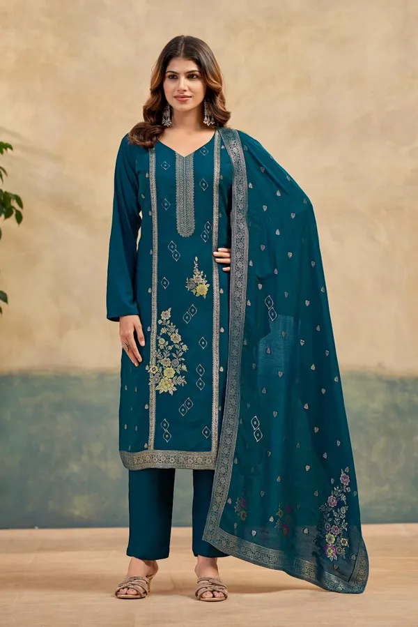 Teal_Blue_Embroidered_Viscose_Rayon_Kurta_Set_For_Women