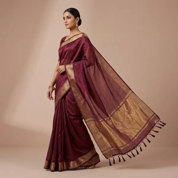 Maroon_Silk_Saree_With_Golden_Border_For_Women