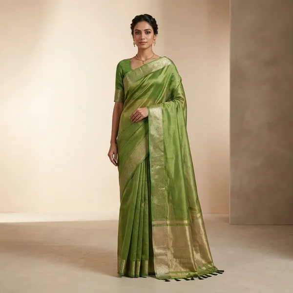 Green_Silk_Tissue_Zari_Border_Saree_For_Women