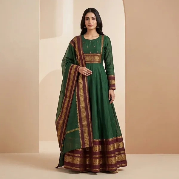 Green_Silk_Blend_Anarkali_Suit_With_Embroidered_Yoke_And_Dupatta