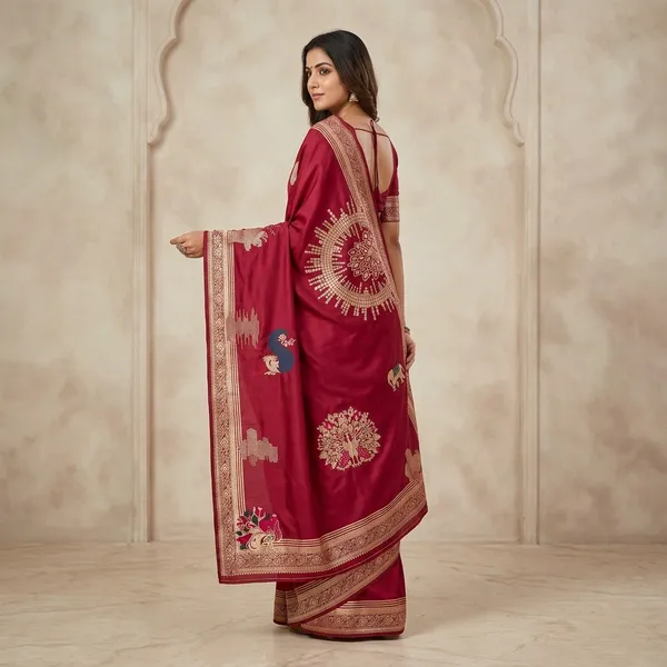 Maroon_Banarasi_Silk_Peacock_Motif_Saree_For_Women