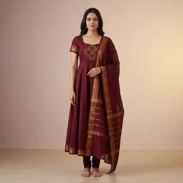 Maroon_Embroidered_Anarkali_Kurta_Set_For_Women