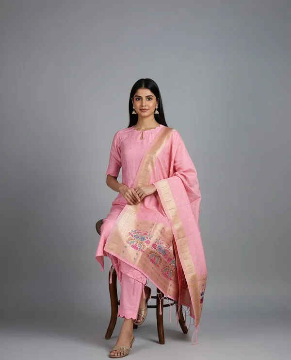 Pink_Chanderi_Silk_Kurta_Set_With_Embroidered_Dupatta_For_Women
