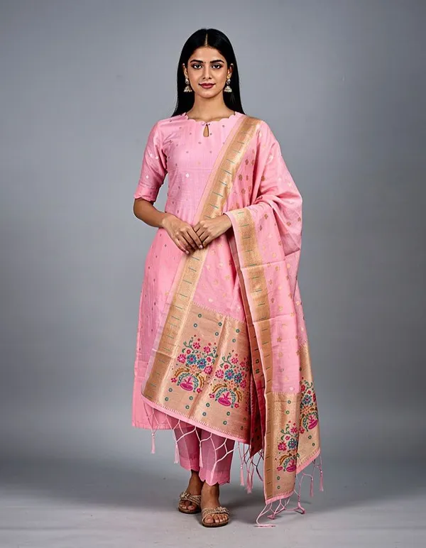 Pink_Chanderi_Silk_Kurta_Set_With_Embroidered_Dupatta_For_Women