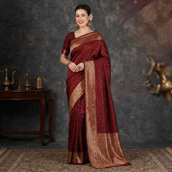 Maroon_Silk_Woven_Banarasi_Saree_With_Golden_Border_For_Women