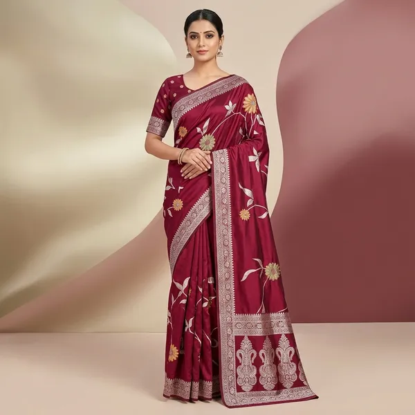 Maroon_Silk_Embroidered_Floral_Saree_With_Blouse