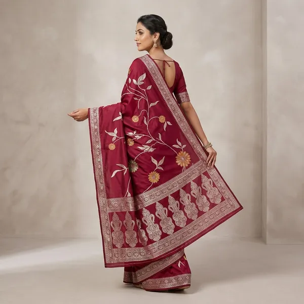 Maroon_Silk_Embroidered_Floral_Saree_With_Blouse