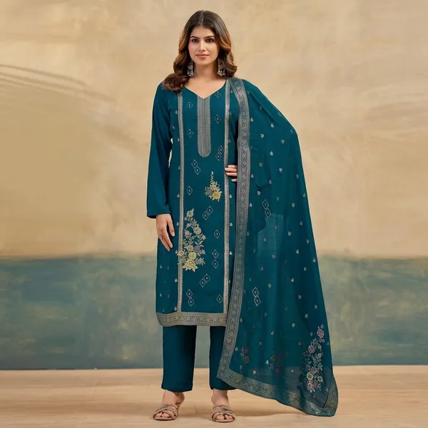 Teal_Blue_Embroidered_Viscose_Rayon_Kurta_Set_For_Women