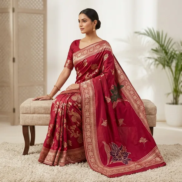 Maroon_Banarasi_Silk_Floral_Woven_Saree_For_Women